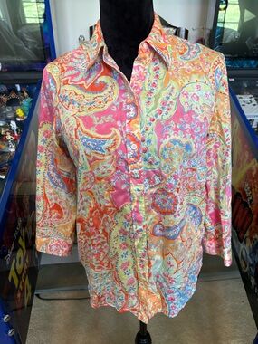Lauren Ralph Lauren Pastel Paisley Print  Button Down  Blouse Medium